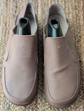 OluKai Men's Light Brown Nohea Canvas Slip-On Loafers